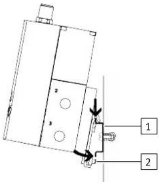 Technical diagram showing a mechanical assembly with labeled parts and directional arrows indicating motion or force.