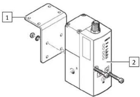 Technical diagram of a mechanical device with labeled parts 1 and 2