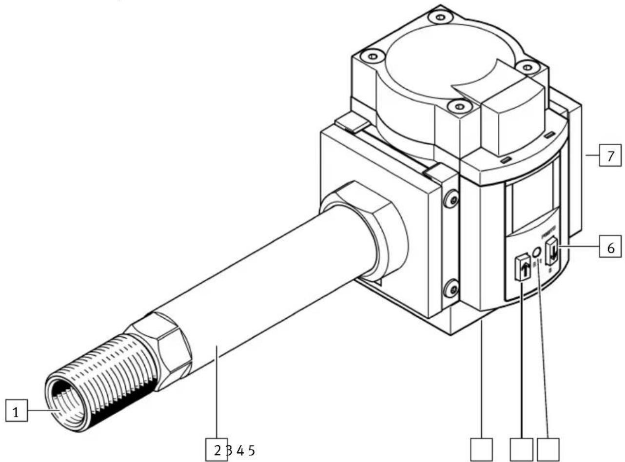 Technical diagram of a mechanical device with numbered components and labeled parts