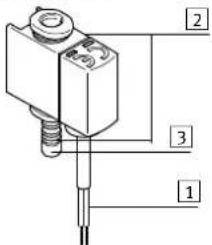 Technical diagram of a mechanical component with numbered parts labeled 1, 2, and 3