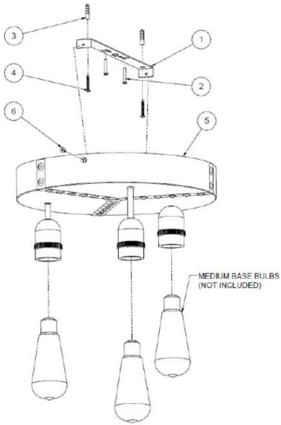 3 4 6 1 2 5 MEDIUM BASE BULBS (NOT INCLUDED)