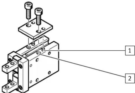 Technical diagram of a mechanical assembly with labeled parts 1 and 2