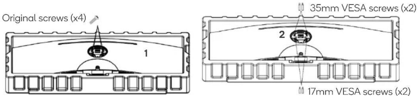 Original screws (x4) 1 35mm VESA screws (x2) 2 17mm VESA screws (x2)