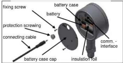 fixing screw battery case battery protection screwing connecting cable battery case cap battery case comm. - interface insulation foil