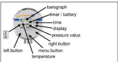 barograph timer / battery time display pressure value right button left button menu button temperature