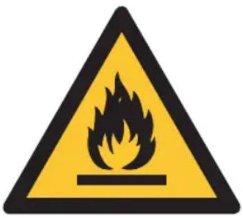 Warning sign depicting a flame symbol in yellow and black, indicating hazard or hazard status.