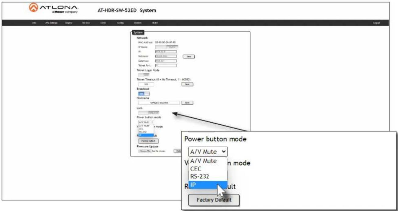ATLONA a Resour company AT-HDR-SW-52ED System Info AV Settings Display RD-SD END Control System HMT System Network Host Address: 88-98-90-06-07-48 IP Node: 1000000 IP: 1000000 Networks: 88-98-90-06-07-48 Gatemap: 1000000 Talnet Port: 0 Telnet Login Mode Telnet Timeout (0 = No Timeout, 1 - 60000) USB New Broadcast HidgName SWI2E5-6607M New Lock Power button mode A/V Mute A/V Mute n mode CEC RS-232 RIP Default Factory Default Firmware Update Choose File for the Home Use Power button mode A/V Mute A/V Mute n mode CEC RS-232 RIP Default Factory Default
