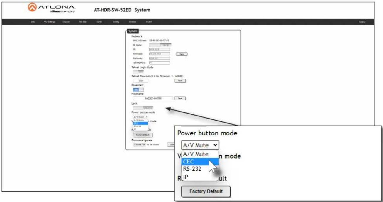 ATLONA a Resour company AT-HDR-SW-52ED System Info AV Settings Display RD-SD END Control System HMT System Network Host Address: 88-98-90-06-07-48 IP Mode: 100/00/00 IP: 100/00/00 Networks: 88-98-90-06-07-48 Gatemap: 100/00/00 Talnet Port: 0 Telnet Login Mode Telnet Timeout (0 = No Timeout, 1 - 60000) USB Save Broadcast HidgName SWI2E5-6607M Lock Power button mode A/V Mute A/V Mute CFC RS-232 B IP Factory Default Firmware Update Choose File for the other Use Power button mode A/V Mute A/V Mute CFC RS-232 IP Factory Default
