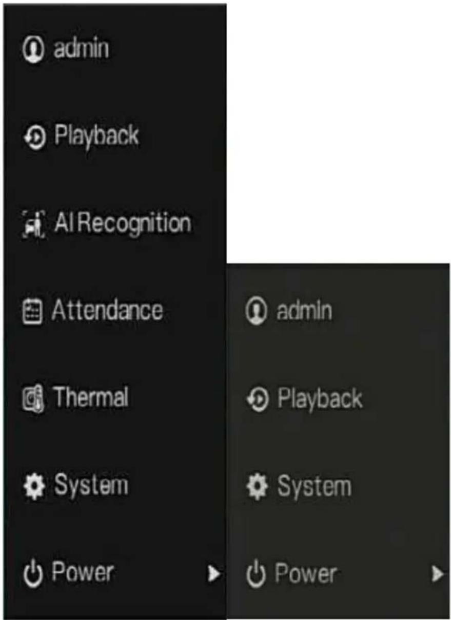 admin Playback AI Recognition Attendance Thermal System Power admin Playback System Power