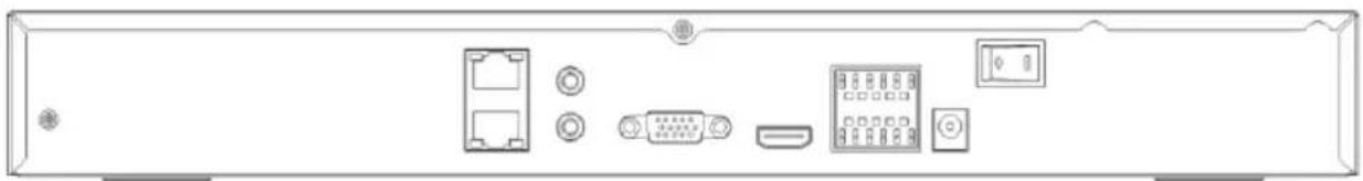 Back panel view of a computer interface with ports, connectors, and a display (no text or symbols visible)