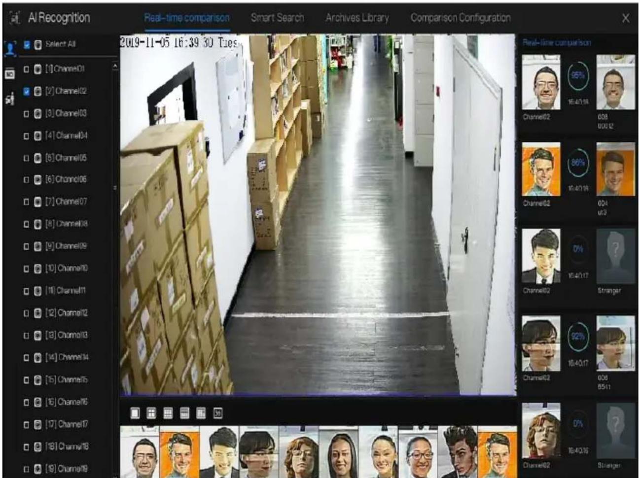 AI Recognition Real-time comparison Smart Search Archives Library Comparison Configuration 2019-11-05 16:39 30 Tues Select All [1] Channel01 [2] Channel02 [3] Channel03 [4] Channel04 [5] Channel05 [6] Channel06 [7] Channel07 [8] Channel08 [9] Channel09 [10] Channel10 [11] Channel11 [12] Channel12 [1…
