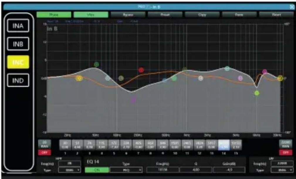 Audibax MA4500T DSP Dante - Visualización de curva de ecualización multicanal - 1