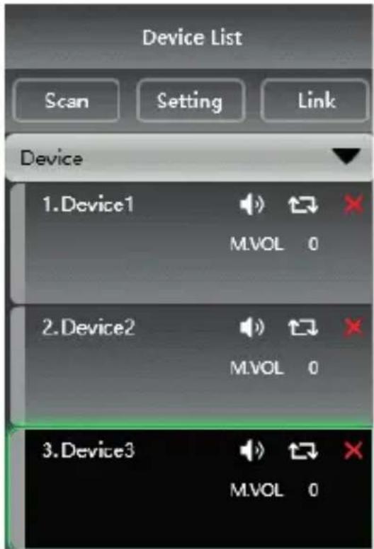 Device List Scan Setting Link Device 1.Device1 M.VOL 0 2.Device2 M.VOL 0 3.Device3 M.VOL 0
