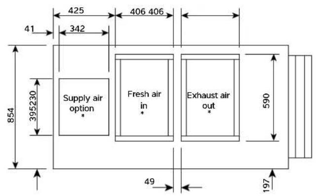 425 406 406 41 342 Supply air option * Fresh air in * Exhaust air out * 854 395230 590 49 197