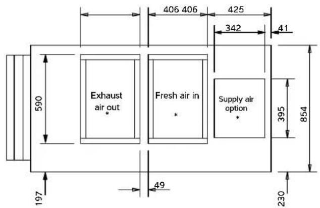 406 406 425 342 41 590 Exhaust air out Fresh air in * Supply air option 395 854 197 49 230