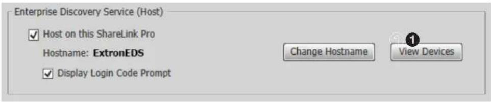 Enterprise Discovery Service (Host) ✓ Host on this ShareLink Pro Hostname: ExtronEDS ✓ Display Login Code Prompt Change Hostname View Devices