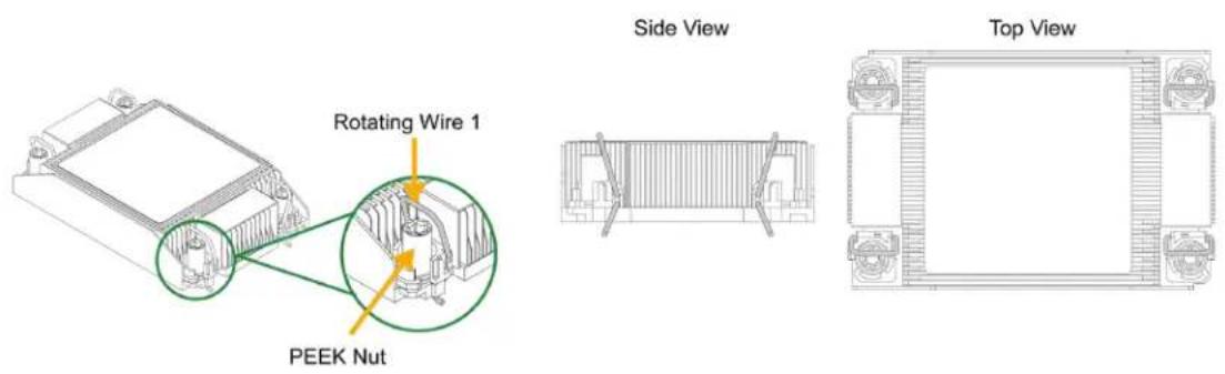 Rotating Wire 1 PEEK Nut Side View Top View