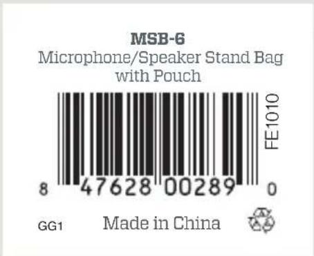 MSB-6 Microphone/Speaker Stand Bag with Pouch 8 47628 00289 0 FE1010 GG1 Made in China