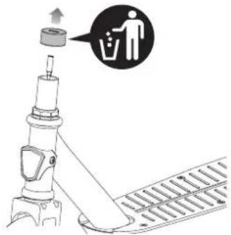 Diagram showing a mechanical device with an upward arrow and a trash bin icon, indicating waste disposal or recycling.