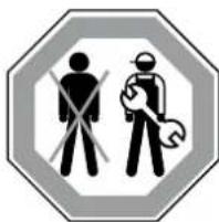 Safety warning sign with pictograms of a worker crossed with a wrench and crossed-out the other, enclosed in an octagonal frame.