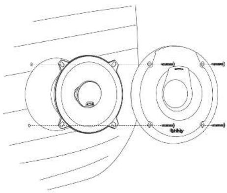 Technical diagram showing two circular components with labeled parts and directional arrows, likely illustrating a mechanical or electrical assembly.