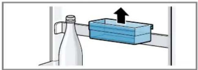 Illustration of a bottle connected to a blue box with an upward arrow, no text or symbols present.