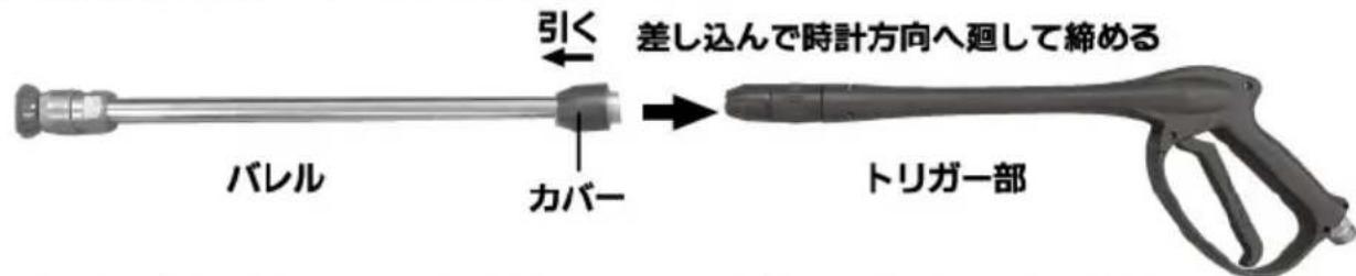差し込んで時計方向へ廻して締める 引く バレル カバー トリガー部