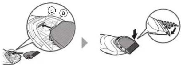 Diagram illustrating a mechanical assembly process with labeled parts (a) and (b), showing steps to form a component.