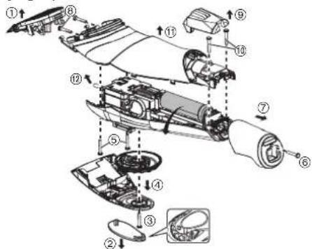 Exploded view diagram of a mechanical device with numbered parts for identification