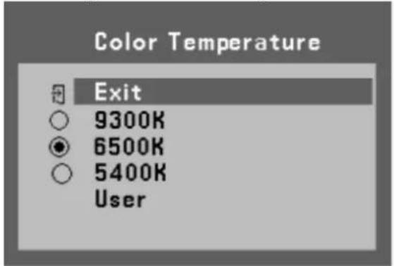 Color Temperature Exit 9300K 6500K 5400K User