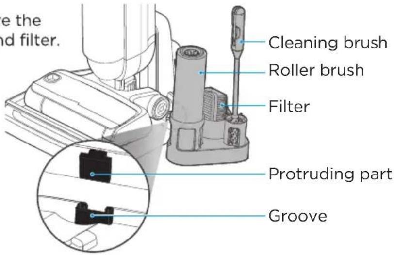 e the and filter. Cleaning brush Roller brush Filter Protruding part Groove