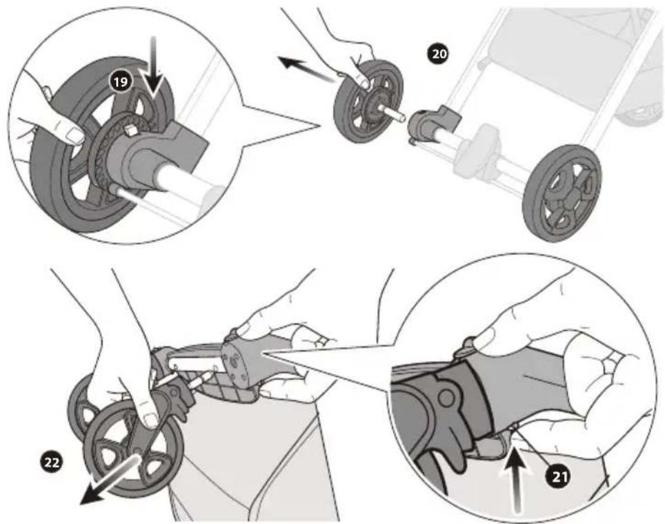 Illustration showing steps to adjust the wheel of a bicycle, with numbered instructions for each step.