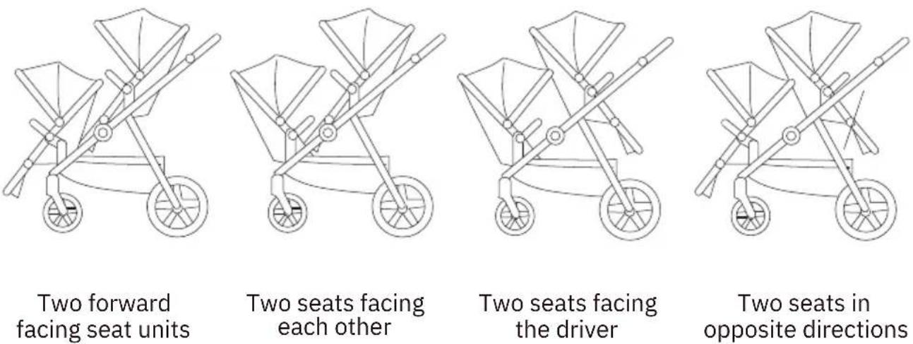 Beemoo Pro Multi 2 Seat Section - POSSIBLE SEAT POSITIONS USING TWO SEAT SECTIONS - 1