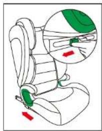 Diagram illustrating car seatbelt usage with magnified inset showing green and red zones