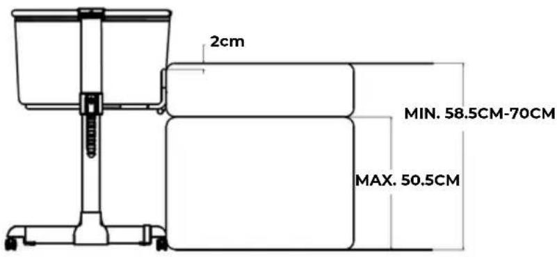 2cm MIN. 58.5CM-70CM MAX. 50.5CM