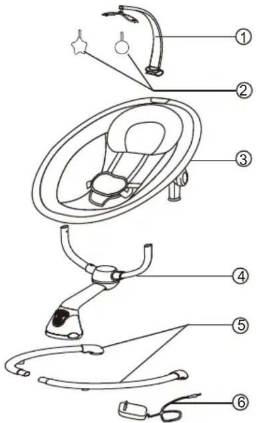 Diagram of a car steering wheel with numbered parts for identification
