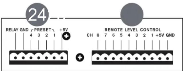 24 RELAY GND r PRESET +5V CH 8 7 6 5 4 3 2 1 +5V GND REMOTE LEVEL CONTROL