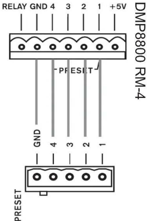 RELAY GND 4 3 2 1 +5V DMP8800 RM-4 GND PRESIT 1 2 3 4 PRESET PRESET