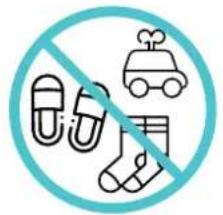 Prohibition sign with icons for pills, socks, a car, and a vehicle, all crossed out by a diagonal line