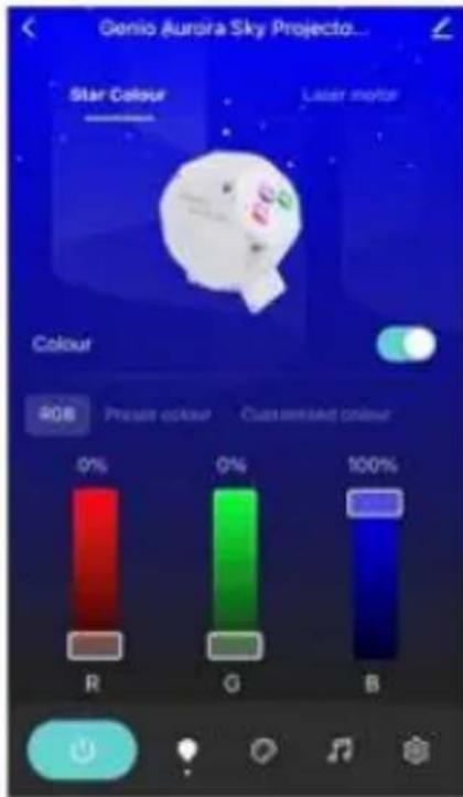 Genio Aurora Sky Projecto... Star Colour Laser motor Colour 908 Prize colour Customised colour 0% 0% 100% R G B