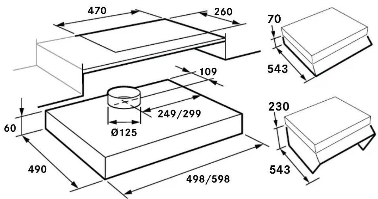 470 260 70 543 109 60 249/299 Ø125 490 498/598 230 543