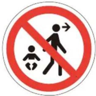 Prohibition sign indicating no smoking or child crossing, featuring pictograms of walking and running with a baby symbol
