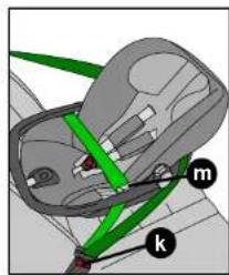 Diagram of a mechanical or electrical component with labeled parts 'm' and 'k', showing internal structure and connections.
