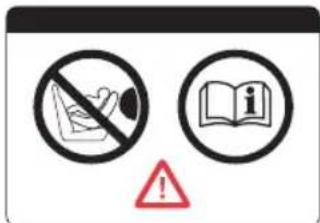 Warning sign with prohibition and information symbols, including a red warning triangle