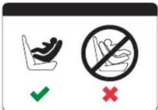 Safety warning sign with pictograms and check/cancel icons for seatbelt usage