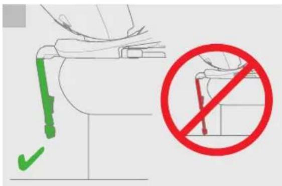 Safety warning illustration showing a hand holding a device with green checkmark and red prohibition symbol