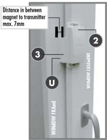 Distance in between magnet to transmitter max. 7mm 3 U 2 WINDOW FRAmE WINDOW CASEENT