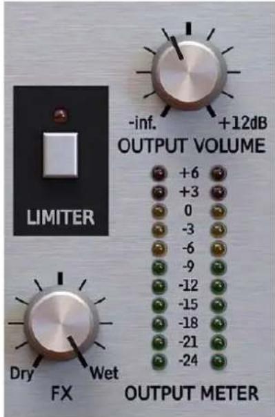 LIMITER -Dry FX Wet -inf. +12dB OUTPUT VOLUME +6 +3 0 -3 -6 -9 -12 -15 -18 -21 -24 OUTPUT METER