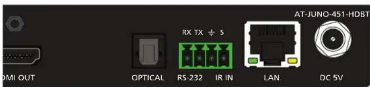 AT-JUNO-451-HDBT RX TX ÷ 5 OPTICAL RS-232 IR IN LAN DC 5V DMI OUT