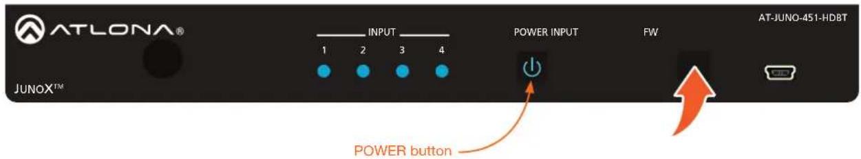 ATLONA® INPUT POWER INPUT FW AT-JUNO-451-HDBT JUNOX™ POWER button